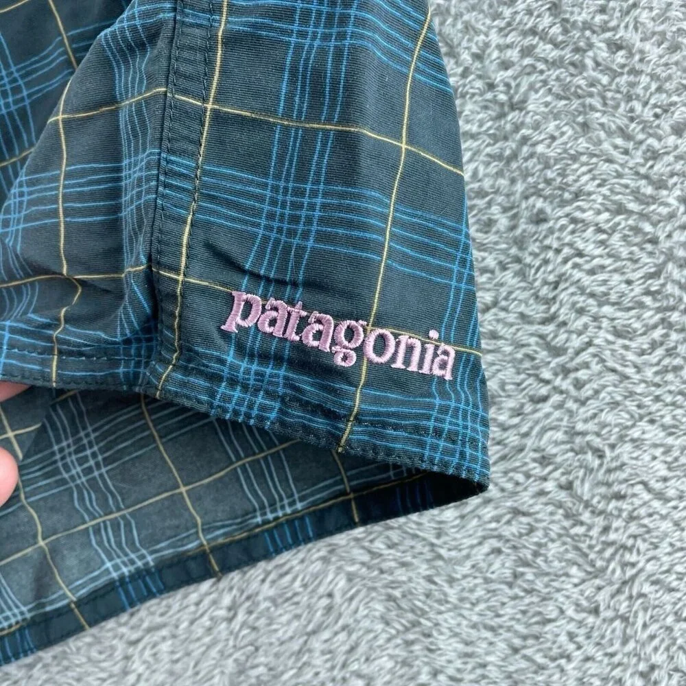 Patagonia Mens Plaid Swim Shorts 35 Nylon Blue & Yellow Drawstring Waist 2569 - Picture 4 of 9